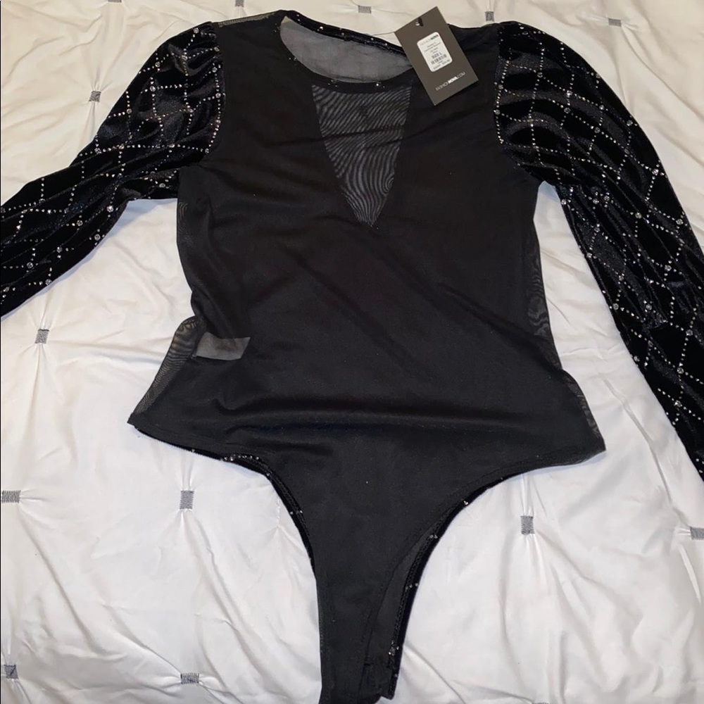 Large suede black and silver bodysuit